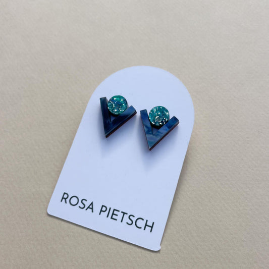 STOCK CLEARANCE: Dot Chevron Studs in Teal Glitter and Midnight Marble