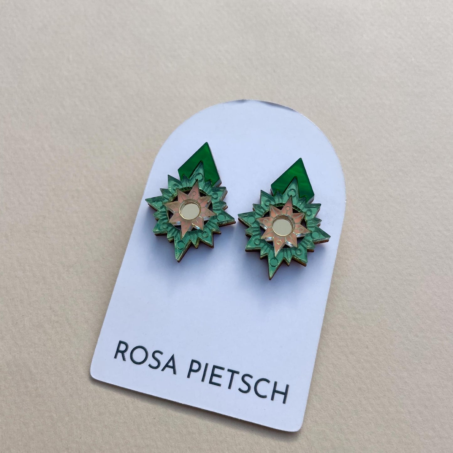 SAMPLE: Aurora Statement Stud Earrings in Green, Gold and Frost Iridescent