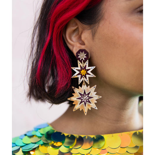 Seren Celestial Triple Star Earrings in Butterscotch