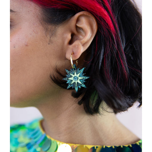 Seren Star Hoop Earrings in Emerald