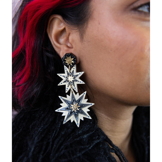 Seren Celestial Triple Statement Earrings in Moonlight Sparkle