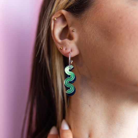 Wiggle Layer Hoop Earrings in Blue and Iridescent