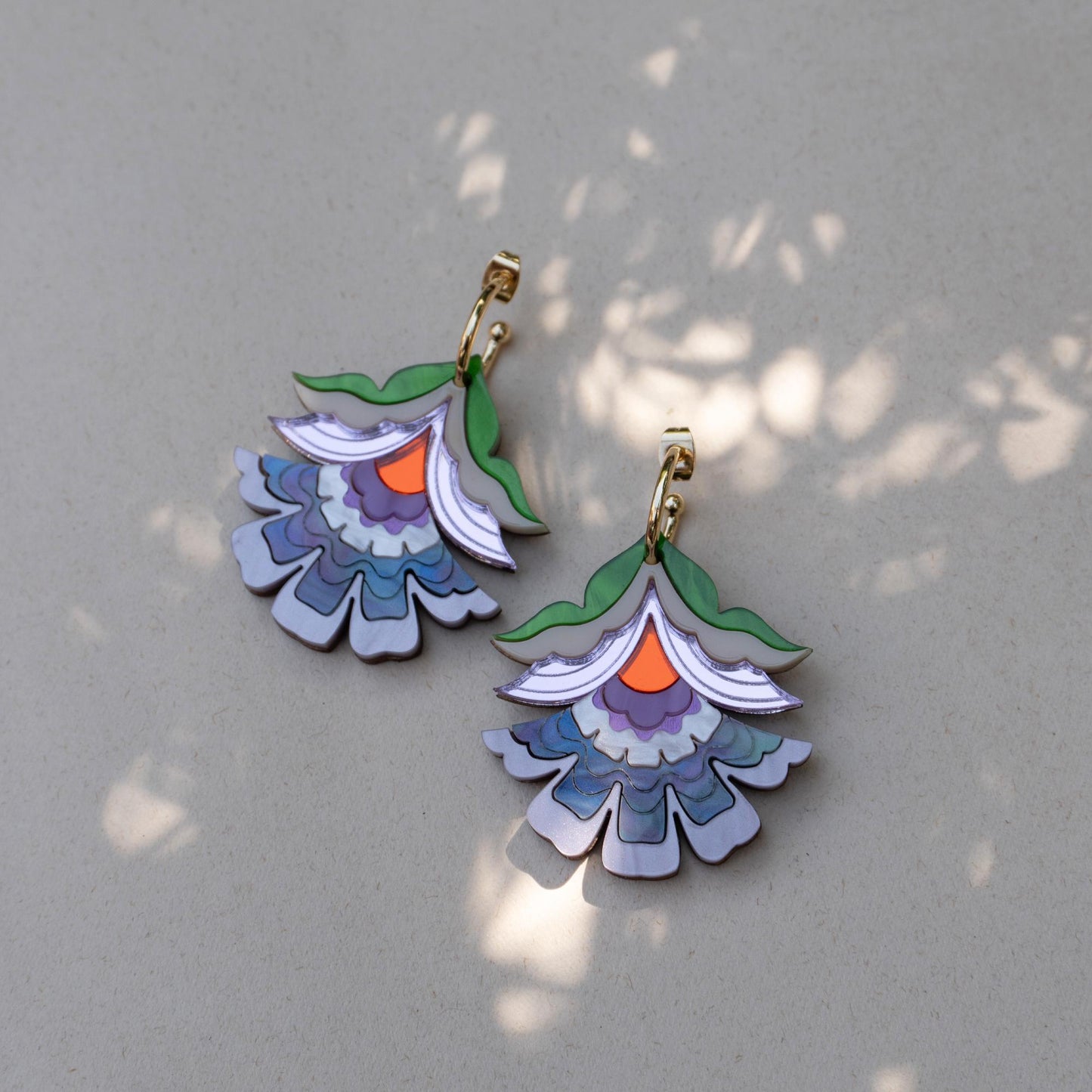 Maisie Floral Statement Hoop Earrings in Purple