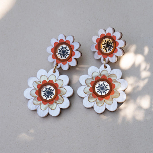 Margot Daisy Floral Statement Earrings in Pearl