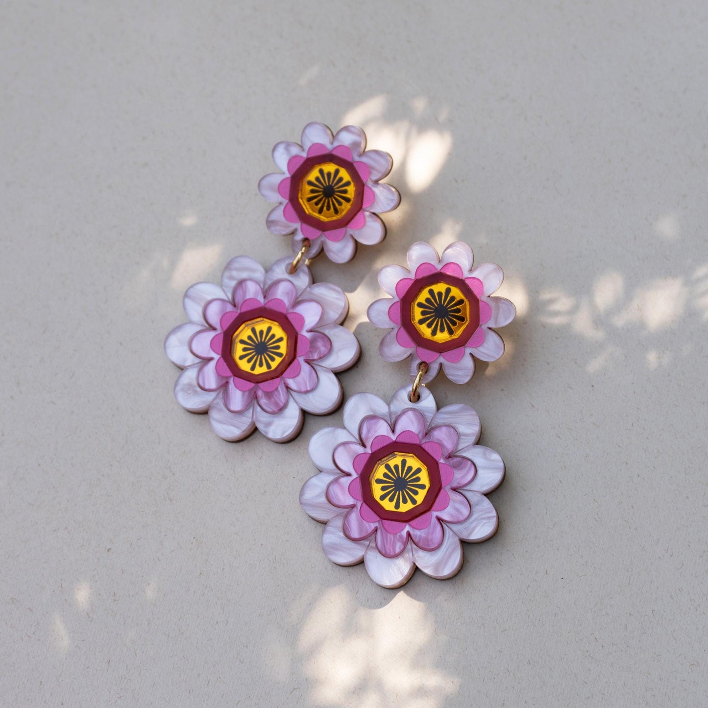 Margot Daisy Floral Statement Earrings in Pink