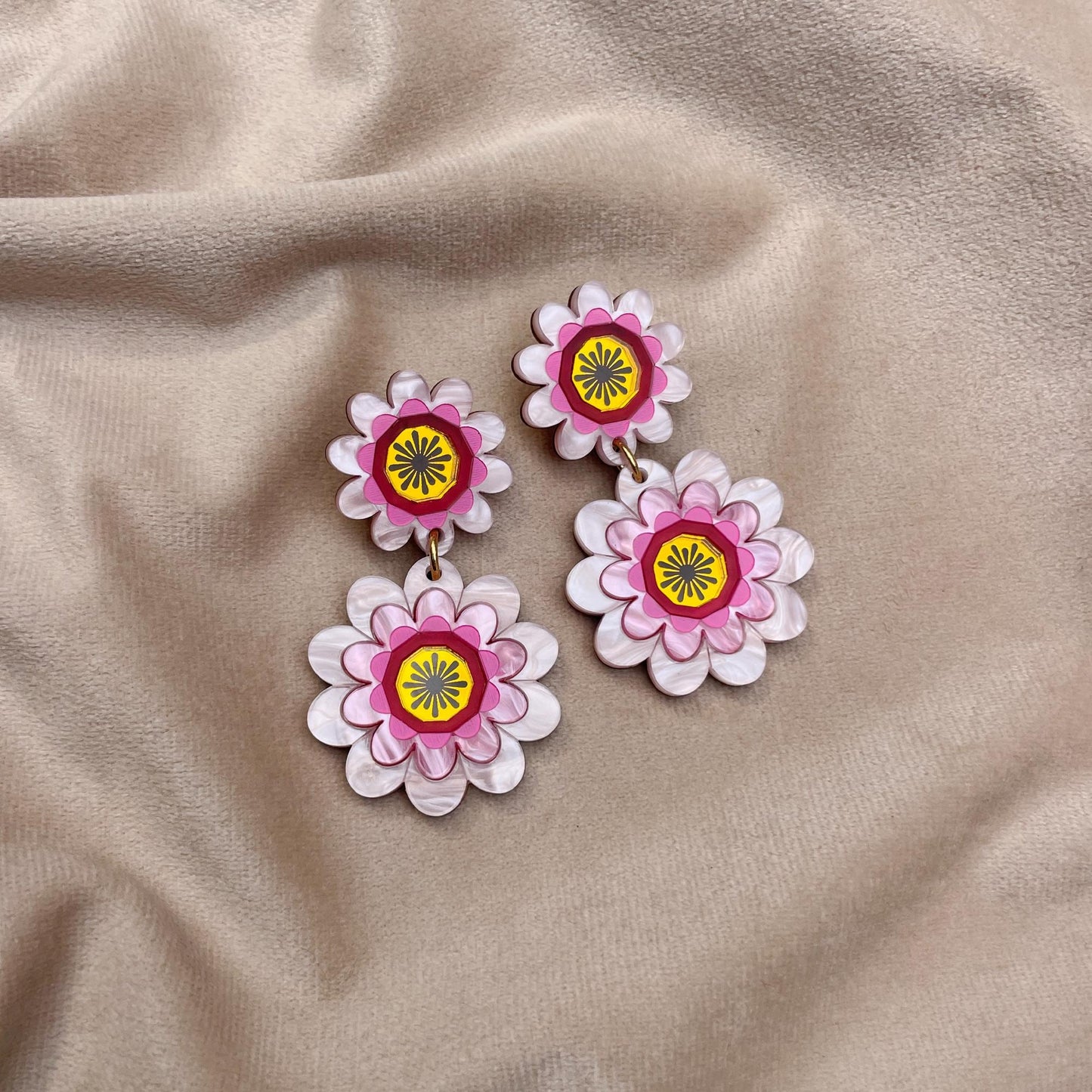 Margot Daisy Floral Statement Earrings in Pink
