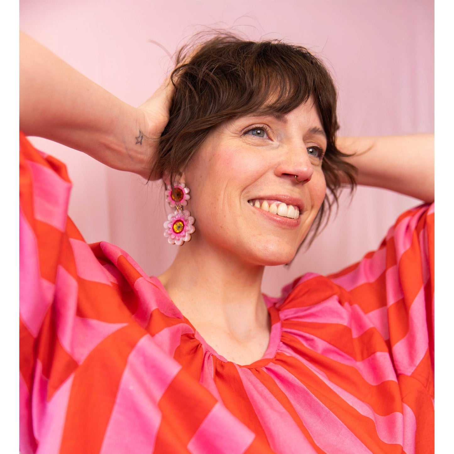Margot Daisy Floral Statement Earrings in Pink