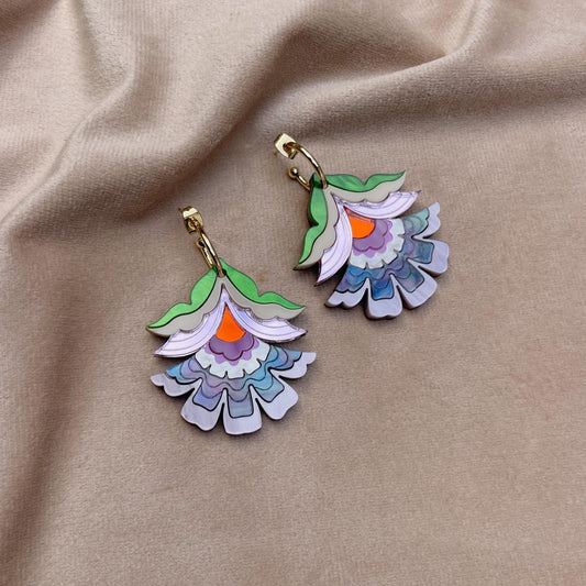 Maisie Floral Statement Hoop Earrings in Purple