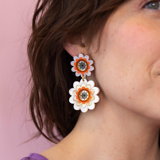 Margot Daisy Floral Statement Earrings in Pearl