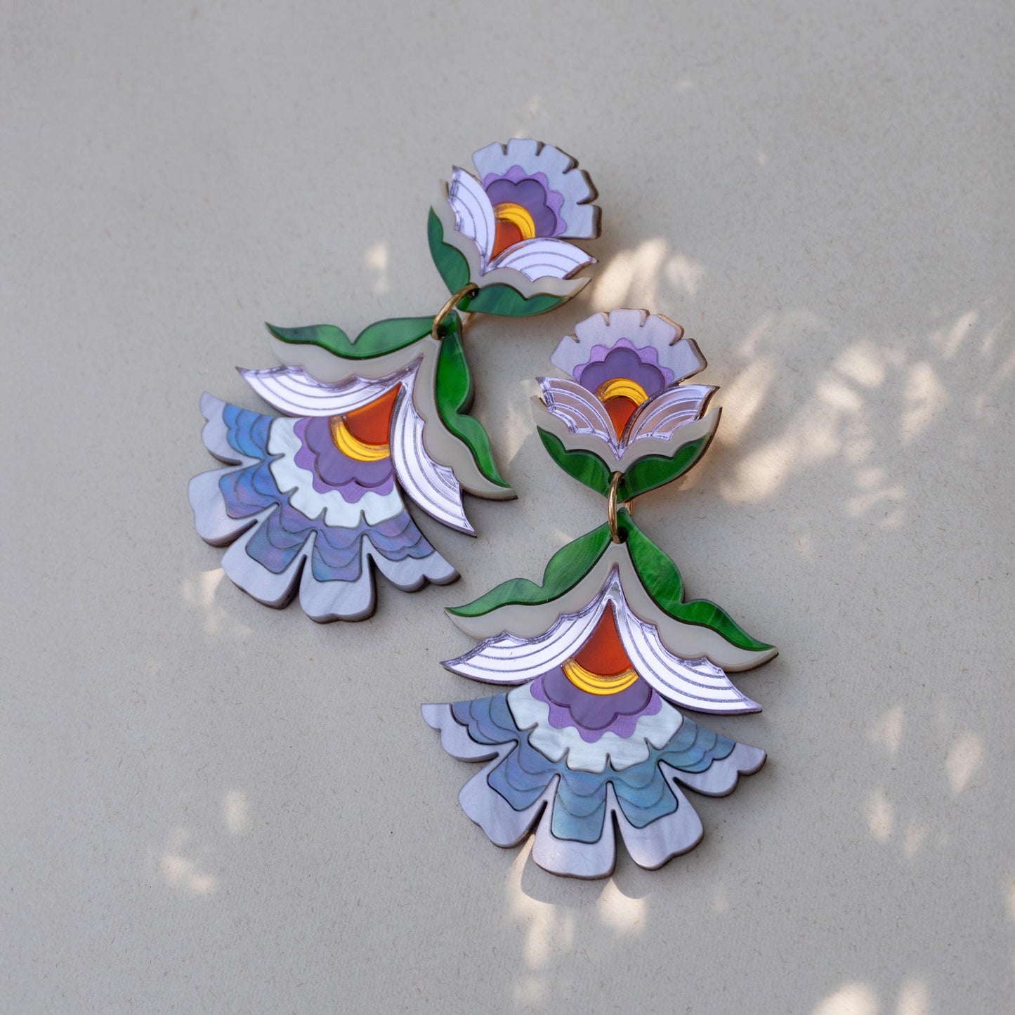 Maisie Floral Statement Earrings in Purple