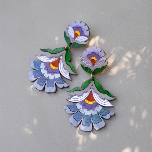 Maisie Floral Statement Earrings in Purple