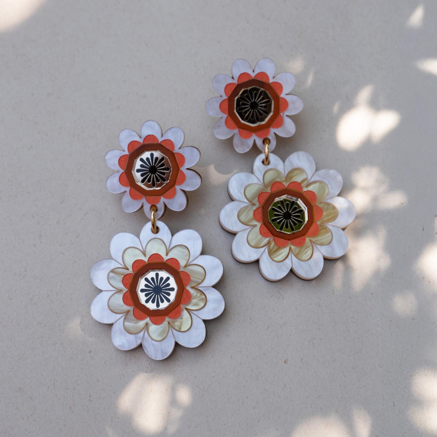 Margot Daisy Floral Statement Earrings in Pearl