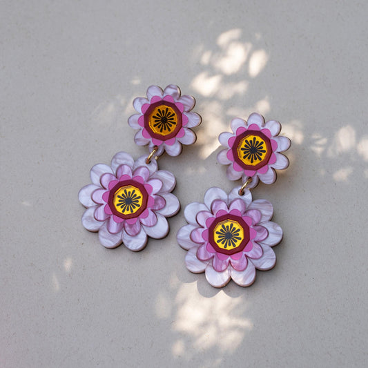 Margot Daisy Floral Statement Earrings in Pink